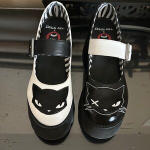 Dolls kill mix match black and white cat Mary Jane wedges